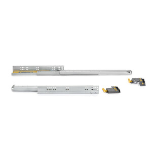 Pair of Concealed runners for drawers Silver, full extension, with soft closing and hooks, depth 340mm, Steel, Zinc plated product photo