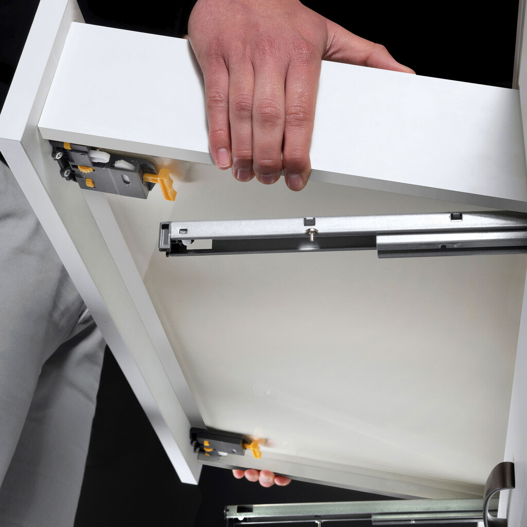 Satz Unterflurführungen Silver, Vollauszug, mit Schließautomatik und Halterung, Tiefe 340mm, Stahl, Verzinkt-5