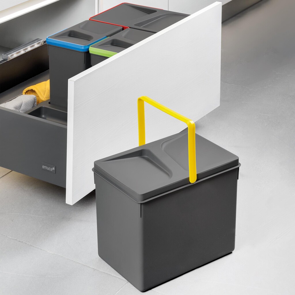 Lot Recycle Behälter für Küchenschublade, Höhe 216mm, 2x12Liter, Kunststoff anthrazitgrau-5