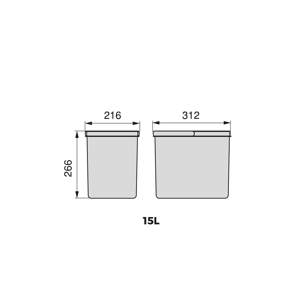 Kit of recycling bins for kitchen drawer Recycle height 266mm, 2x15litres, Anthracite grey Plastic-1