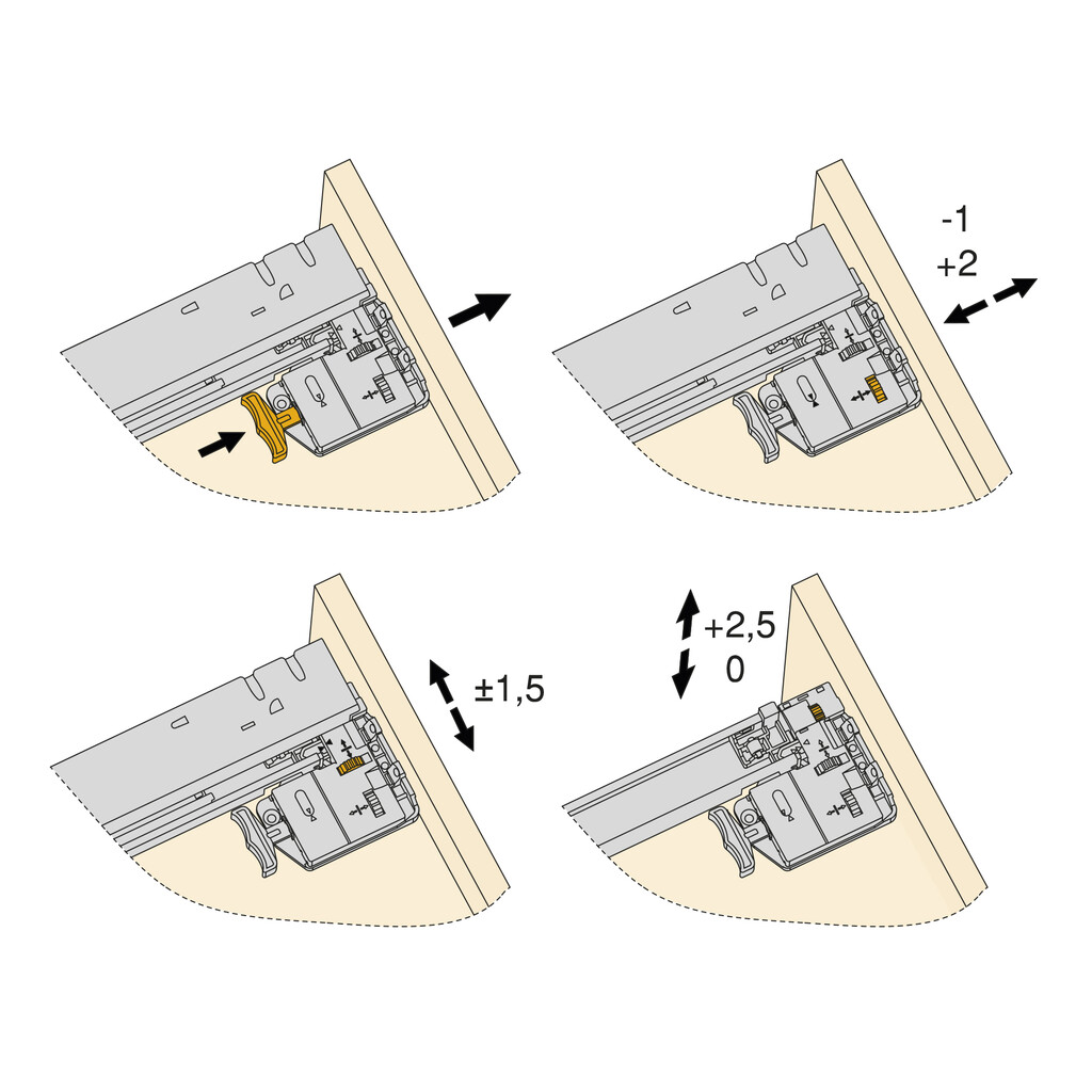 Satz Unterflurführungen Silver, Vollauszug, mit Schließautomatik und Halterung, Tiefe 490mm, Stahl, Verzinkt-2