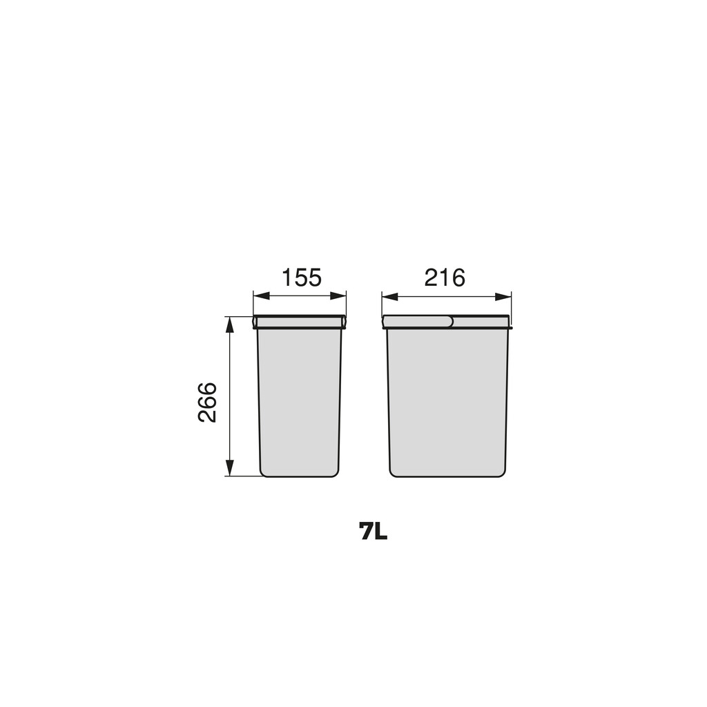 Kit of recycling bins for kitchen drawer Recycle height 266mm, 2x7litres, Anthracite grey Plastic-1