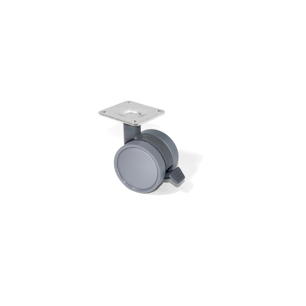 Castor Bowl with mounting plate, with brake, Steel and Plastic, Grey Plastic-Primary