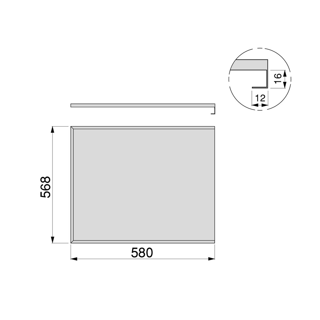 Base protector for kitchen furniture, 16mm board, module 600mm, 568x580mm, Plastic and Aluminium, Natural aluminium-1