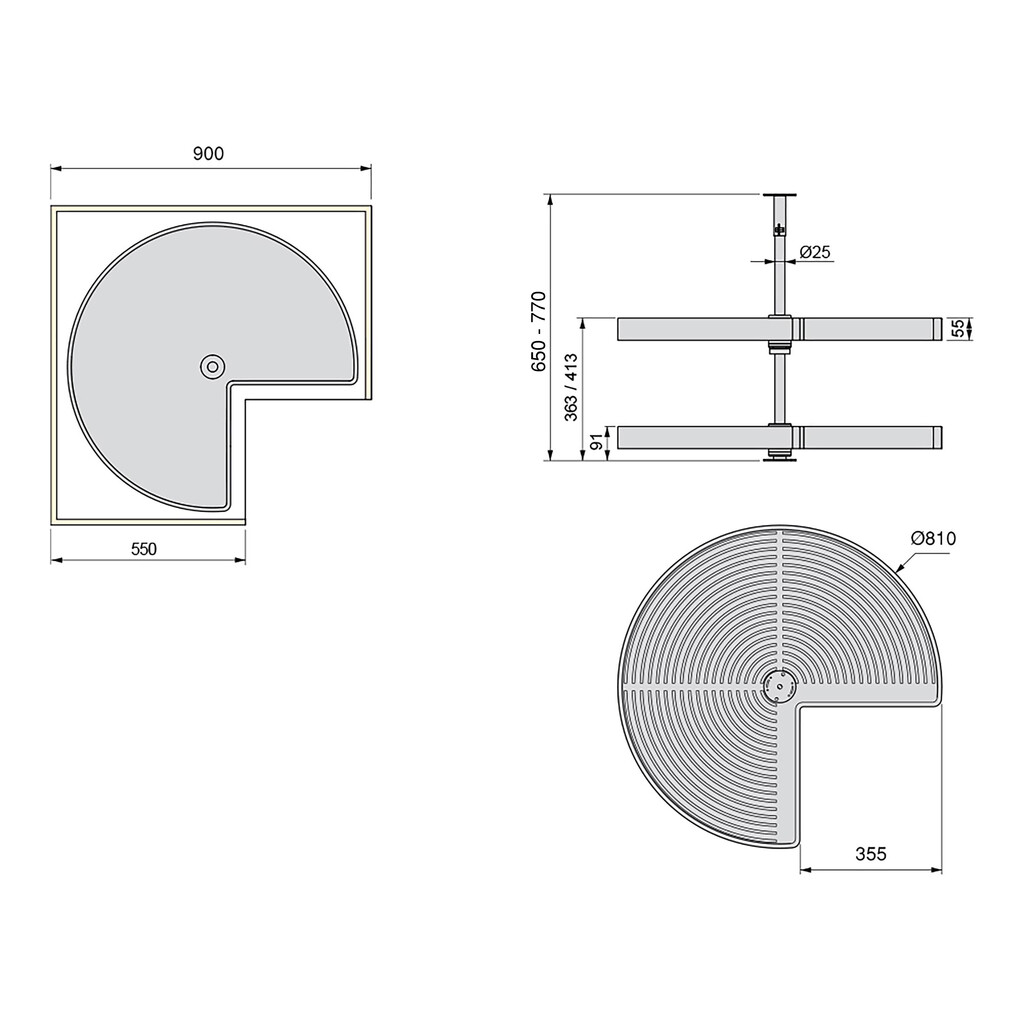 jeu de plateaux rotatifs Shelvo 3/4, pour module de 900mm, plastique et aluminium, Blanc-1