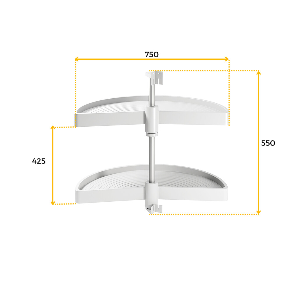 Pair of rotating trays Shelvo 1/2 Luna, for 900mm module, Plastic and Aluminium, White-2