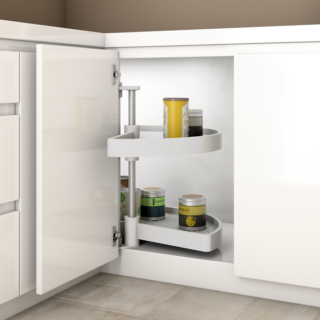 Pair of rotating trays Shelvo 1/2 Luna, for 900mm module, Plastic and Aluminium, White-4