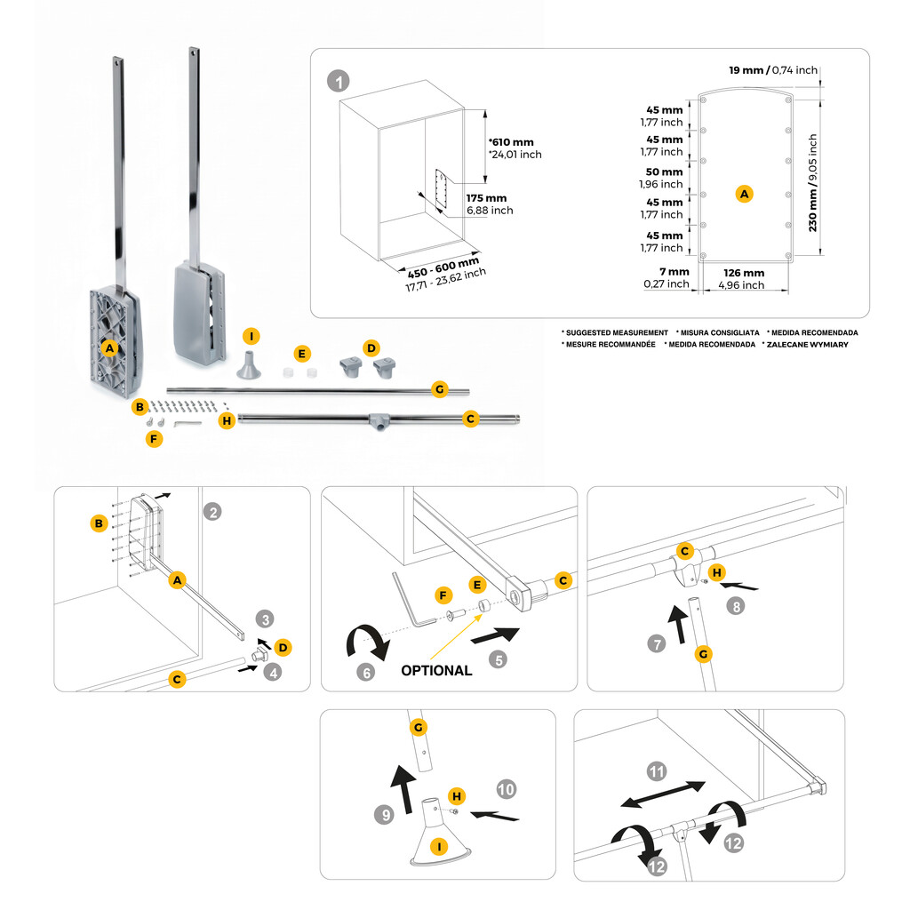 Penderie rabattable pour armoire Hang, 450 - 600, Chromé, Acier et Plastique.-9