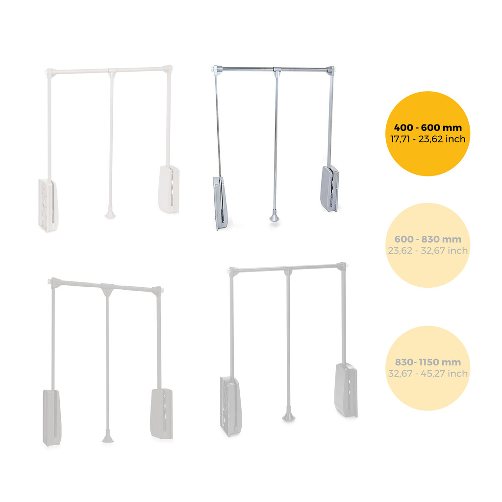 Penderie rabattable pour armoire Hang, 450 - 600, Chromé, Acier et Plastique.-10