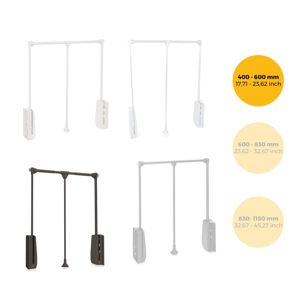 Hang pull down wardrobe rail lift, 450 - 600, Moka painted, Steel and Plastic-13