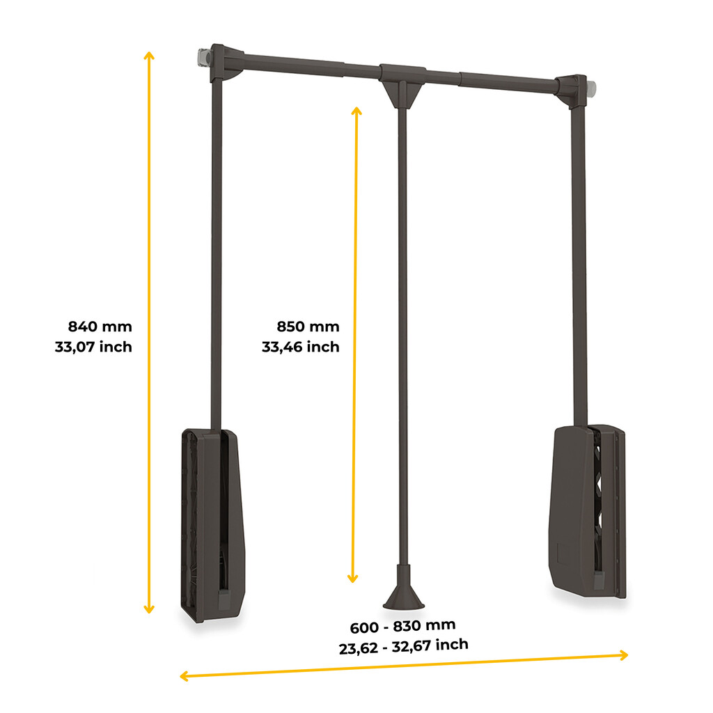 Hang pull down wardrobe rail lift, 600 - 830, Moka painted, Steel and Plastic-2