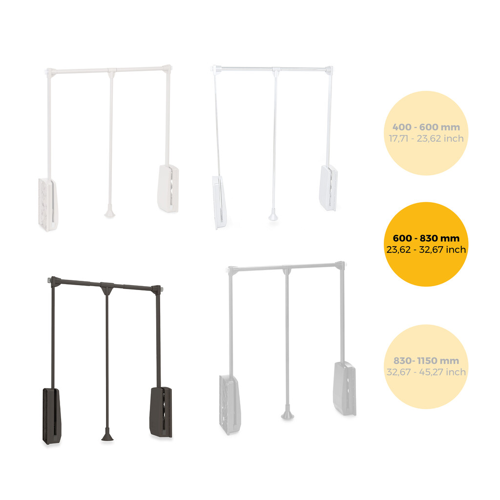 Hang pull down wardrobe rail lift, 600 - 830, Moka painted, Steel and Plastic-13