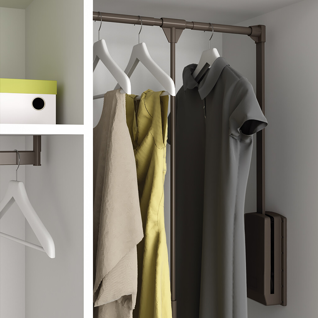 Hang pull down wardrobe rail lift, 830 - 1150, Moka painted, Steel and Plastic-7