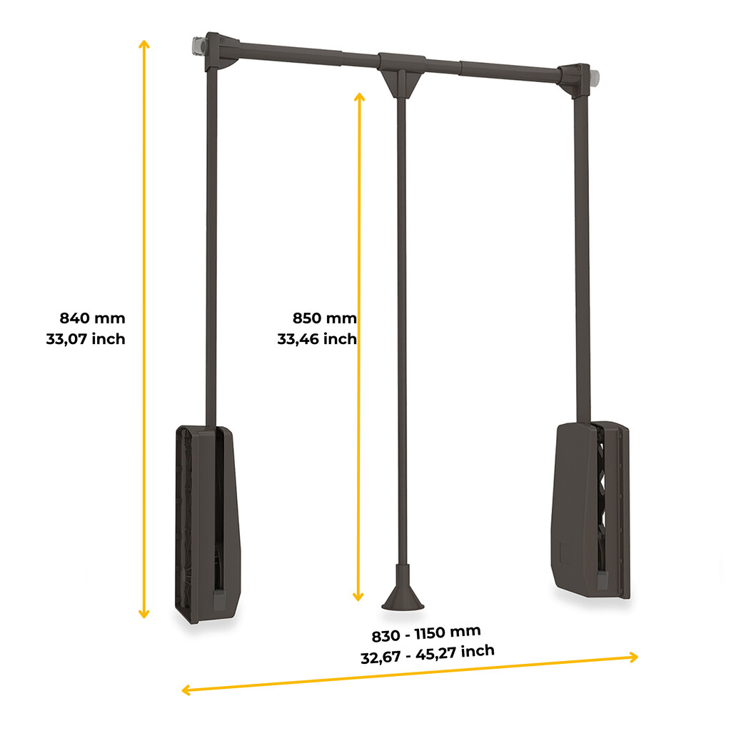 Hang pull down wardrobe rail lift, 830 - 1150, Moka painted, Steel and Plastic-2