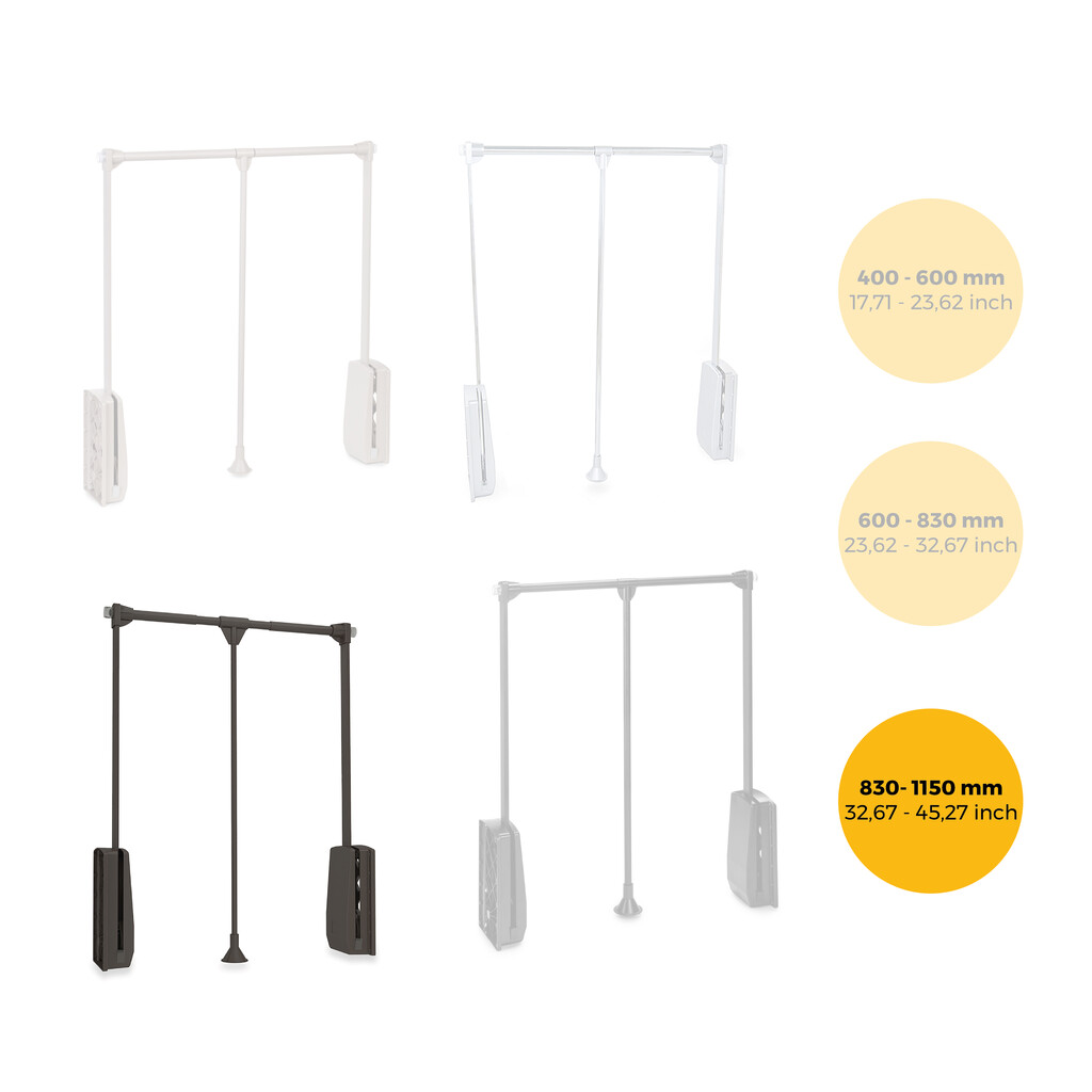 Hang pull down wardrobe rail lift, 830 - 1150, Moka painted, Steel and Plastic-13