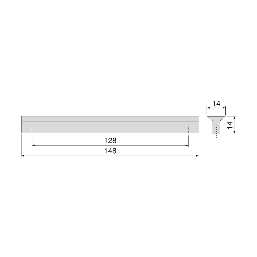 Möbelgriff Algemesi, L148mm, 128mm Achsenabstand, Aluminium, matt eloxiert-1
