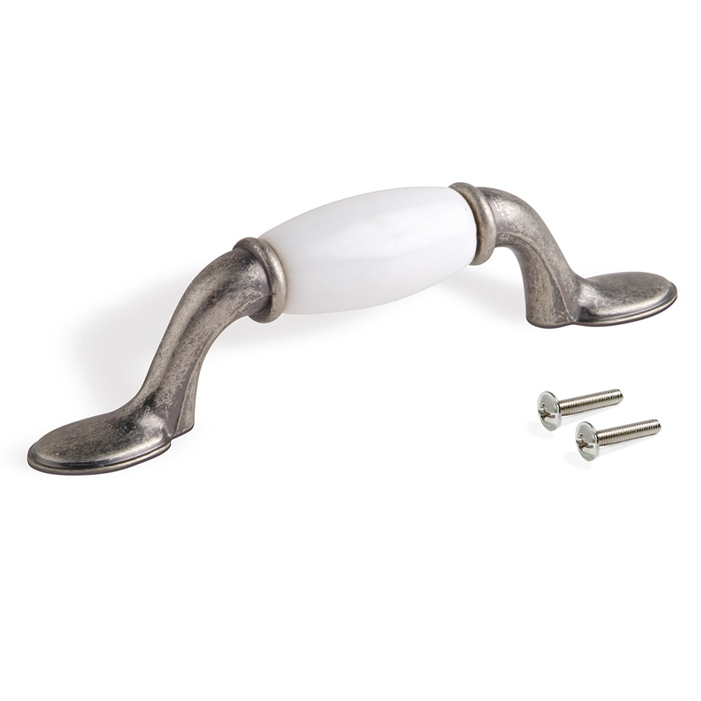 Furniture handle Papua, L127mm, interaxis 76mm, Zamak, Old silver-Primary