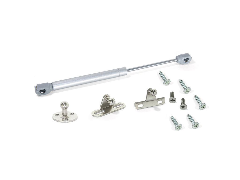 Lote de 10 pistones para puertas elevables H, 5kg, recorrido 100mm, con enganches, Acero y Plástico, Gris metalizado-2