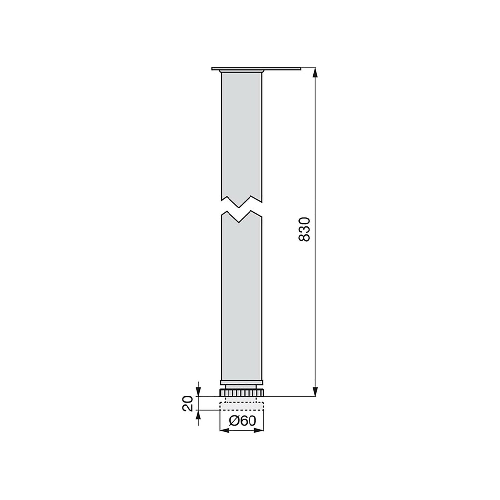 Lot of 4 table legs, diameter 60mm, H 830mm, Steel, Satin finished nickel, Satin finished nickel-1