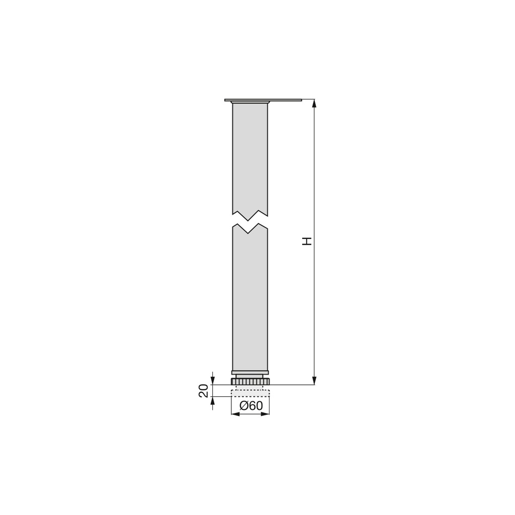 Lot of 4 table legs, diameter 60mm, H 710mm, Steel, Chrome plated-1
