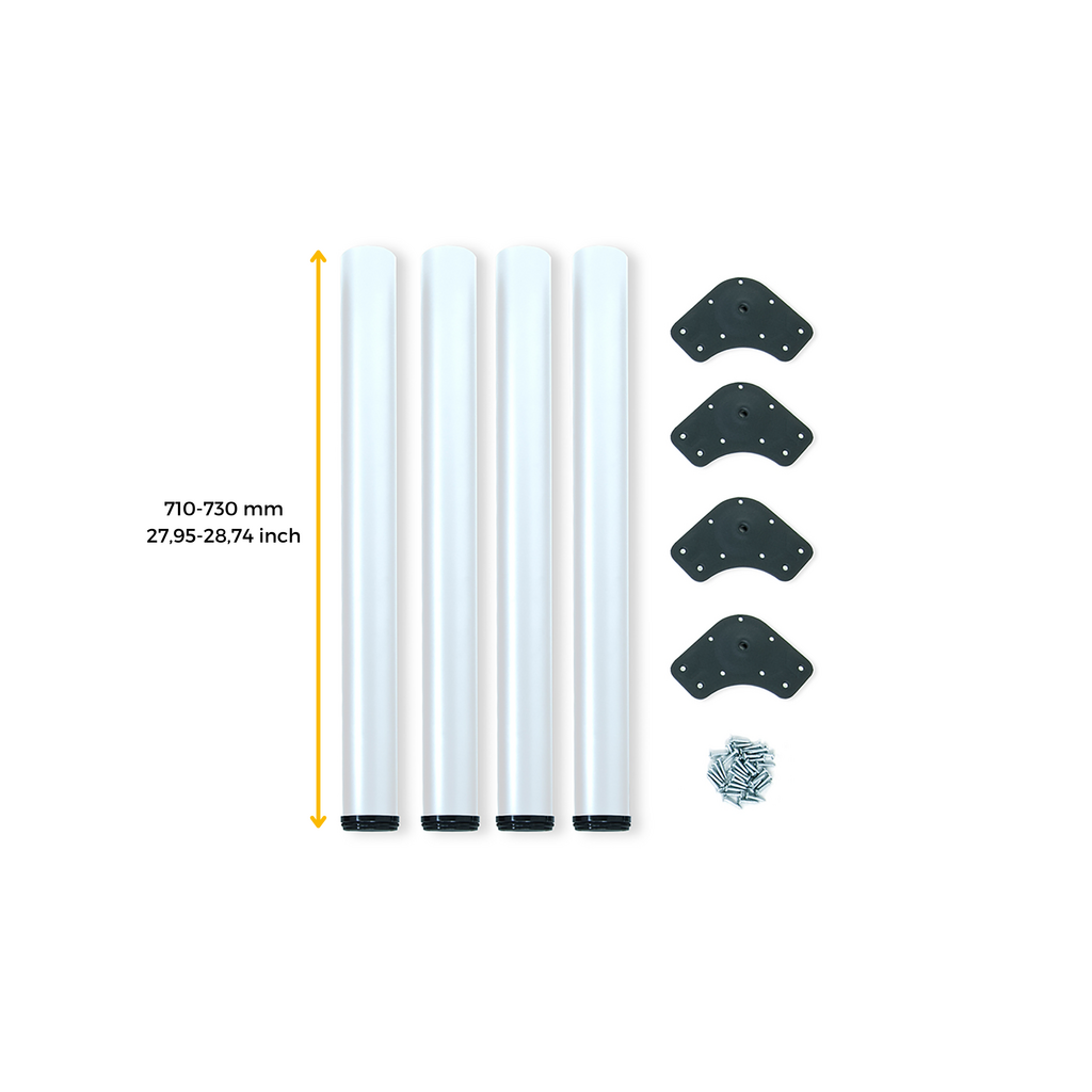 Lot of 4 table legs, diameter 60mm, H 710mm, Steel, White painted-1