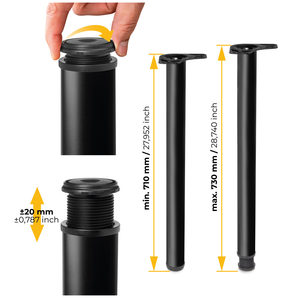 Lot of 4 table legs, diameter 60mm, H 710mm, Steel, Black painted-9