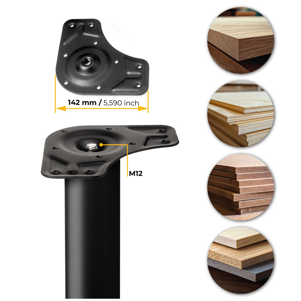 Lot of 4 table legs, diameter 60mm, H 710mm, Steel, Black painted-12