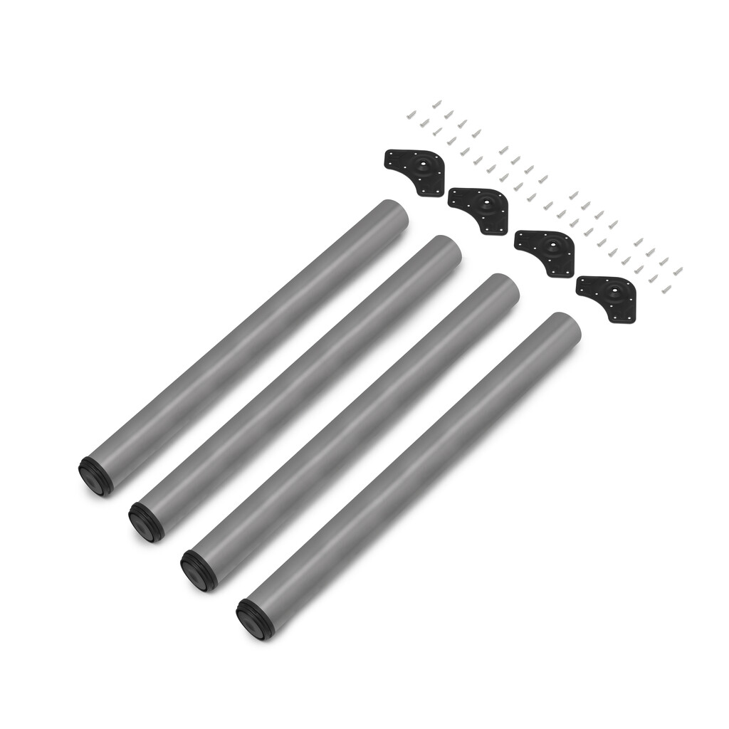 Lot of 4 table legs, diameter 60mm, H 710mm, Steel, Silver painted Aluminium-Primary
