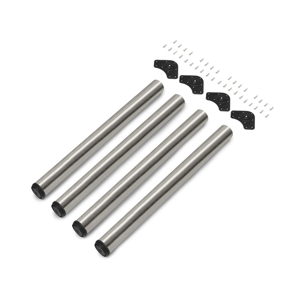 Lot of 4 table legs, diameter 60mm, H 710mm, Steel, Satin finished nickel, Satin finished nickel-Primary