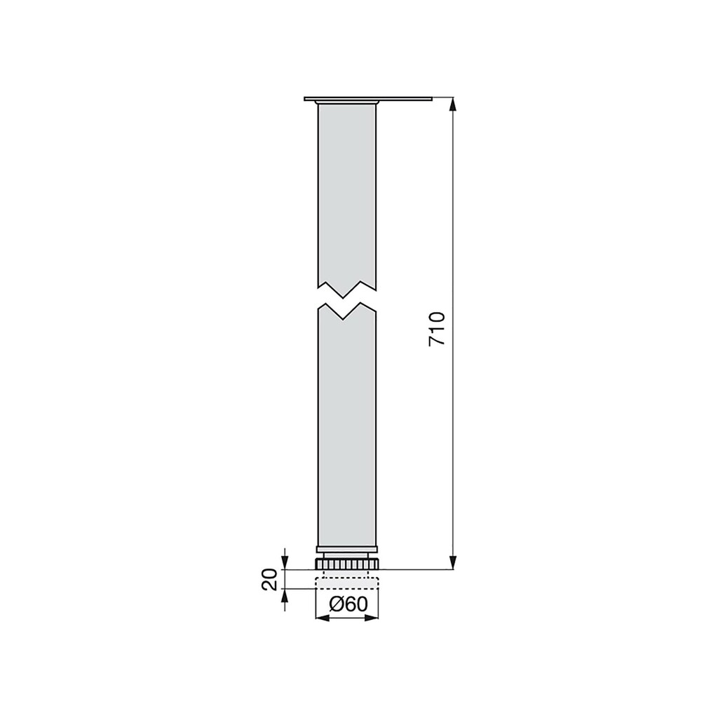 Lot of 4 table legs, diameter 60mm, H 710mm, Steel, Satin finished nickel, Satin finished nickel-1