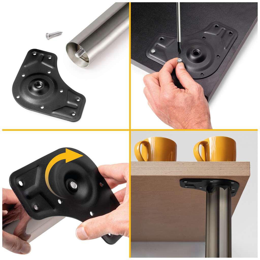 Lot of 4 table legs, diameter 60mm, H 710mm, Steel, Satin finished nickel, Satin finished nickel-9