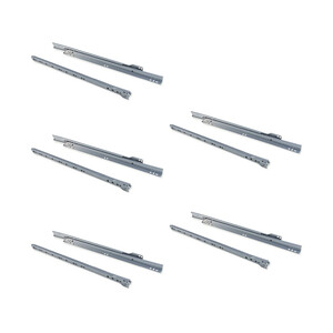 Lot of 5 pairs of T30 drawer roller runners, self-close, length 450mm, partial extension, Steel, Metallic Grey product photo