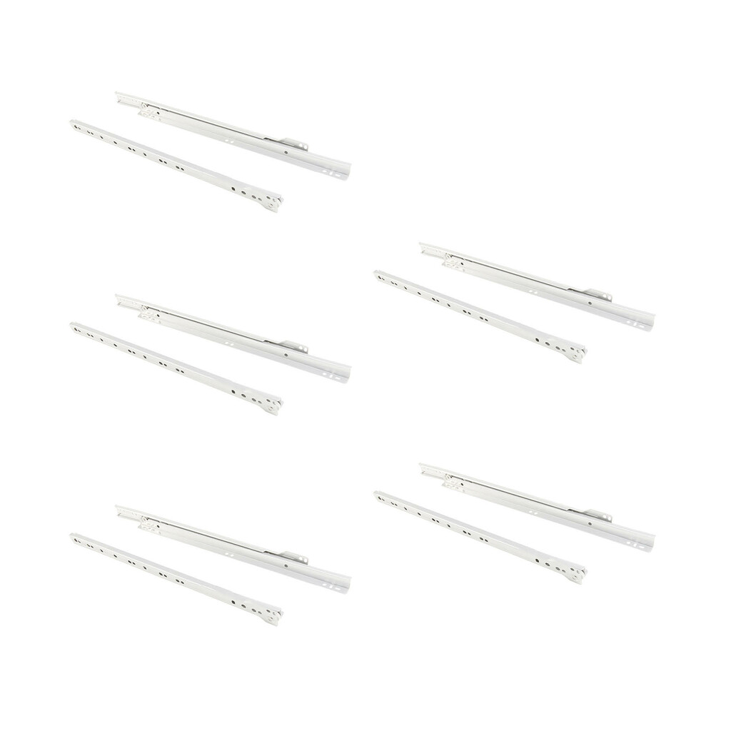 Satz von 5 Schubladenführungen T30, Drop Lock, Länge 500mm, TeilVollauszug, Stahl, Weiß-Primary