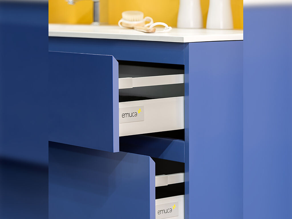 Kitchen Vantage-Q drawer kit, height 141 mm, depth 450 mm, with gallery rails, soft close, Steel, White-3