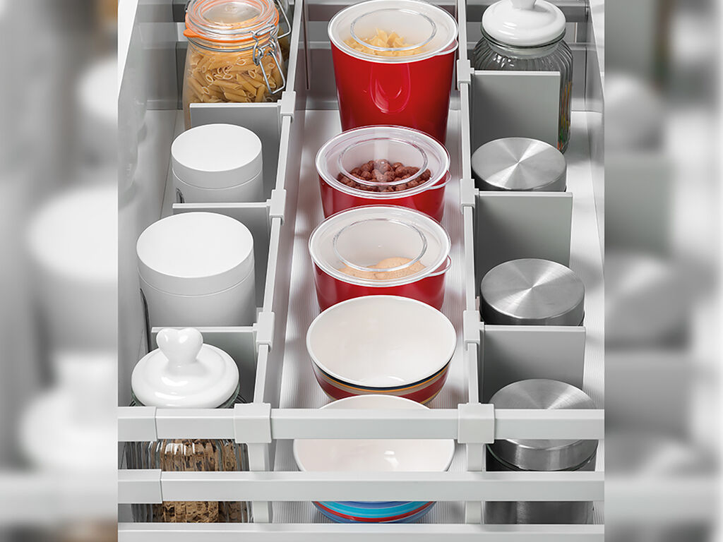 Kitchen Vantage-Q drawer kit, height 141 mm, depth 450 mm, with gallery rails, soft close, Steel, White-4