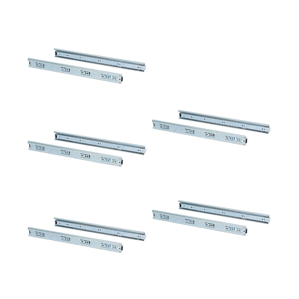 Lot of 5 pairs of ball bearing runners for drawers , height 45mm, depth 350mm, full extension, Zinc plated-Primary