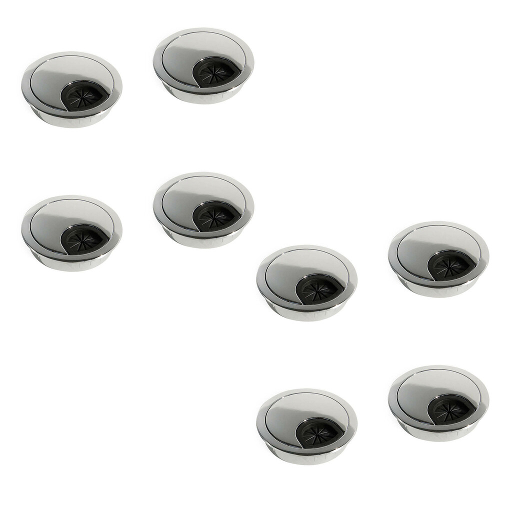 Lot de 8 passe-câbles circulaires, diamètre 60mm, à encastré Zamak, Chromé-Primary