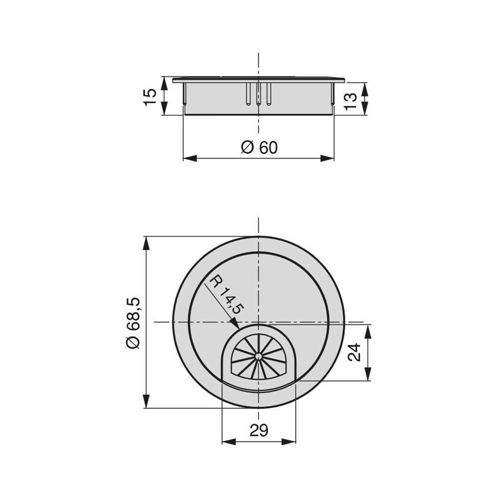 Lot de 8 passe-câbles circulaires, diamètre 60mm, à encastré Zamak, Chromé-1