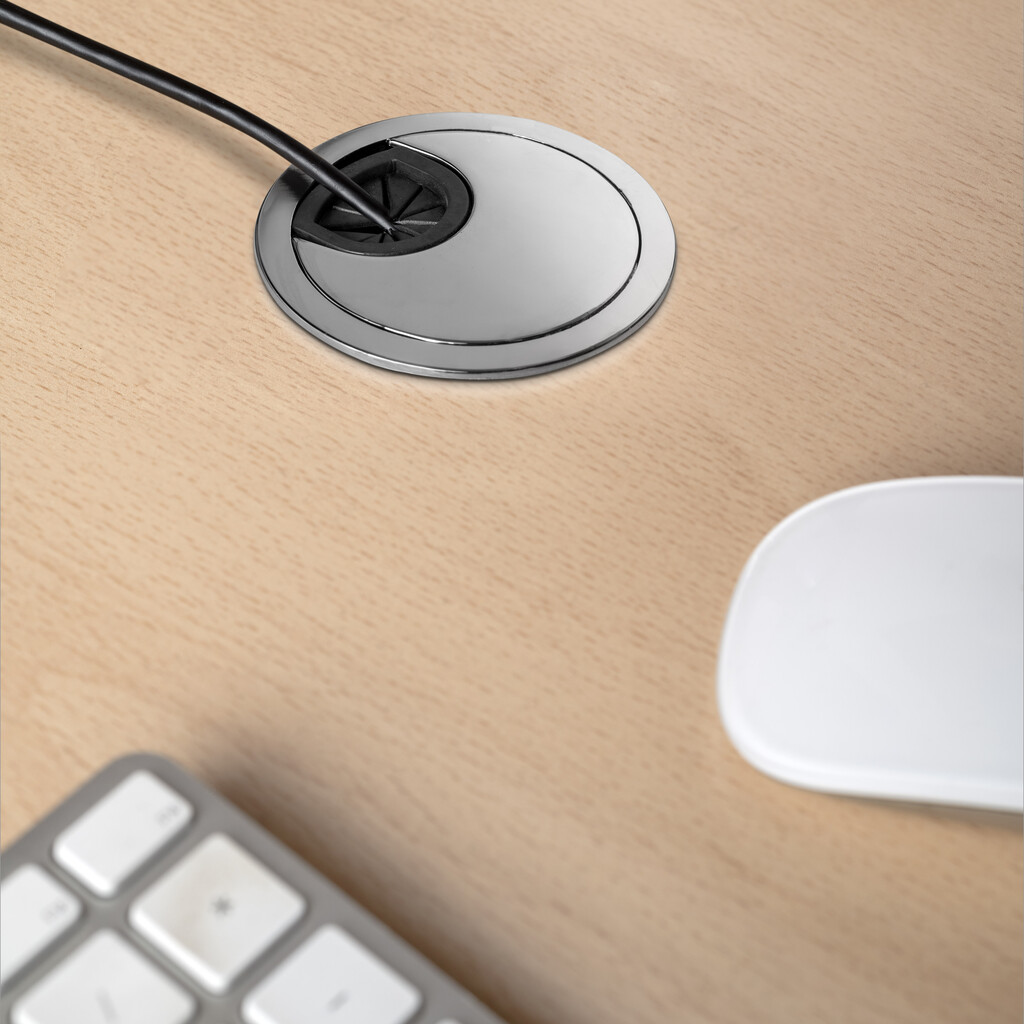 Lot de 8 passe-câbles circulaires, diamètre 60mm, à encastré Zamak, Chromé-3