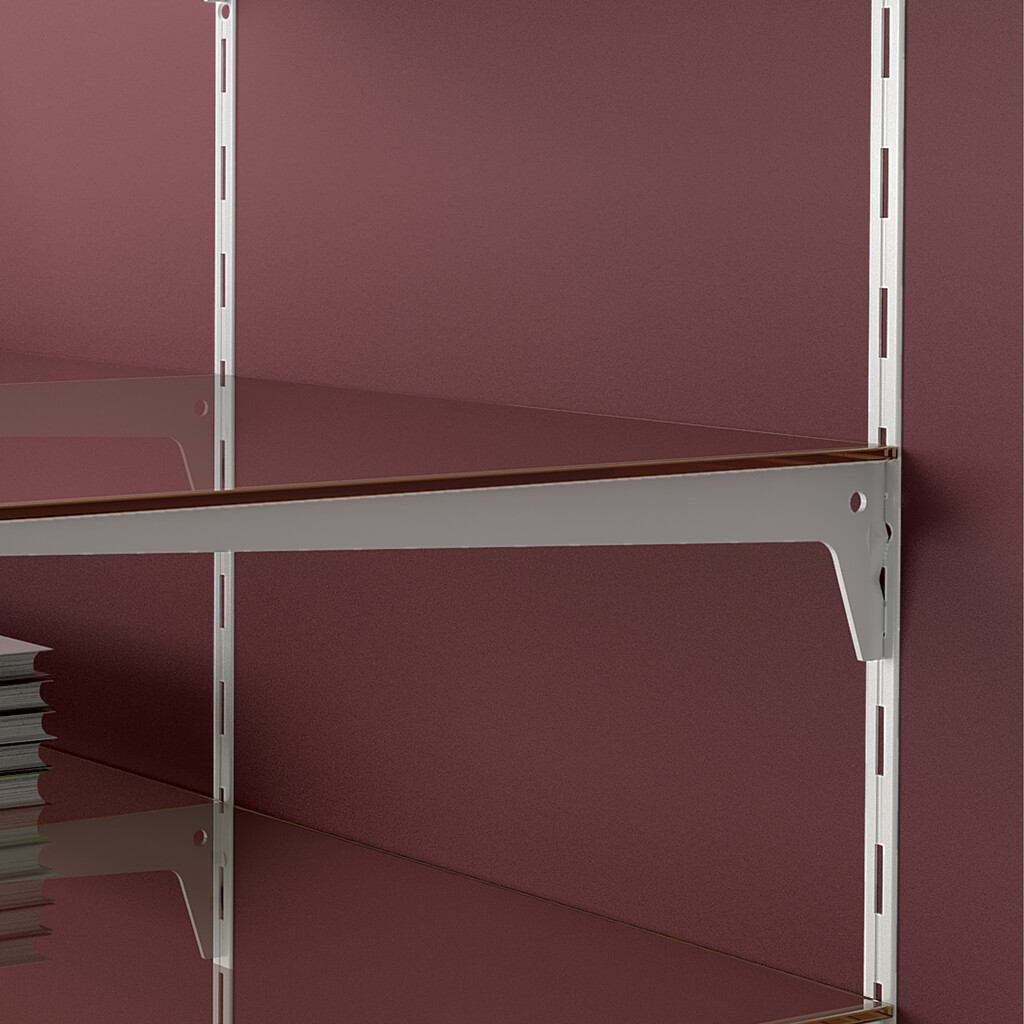 Lote de 20 soportes para estante de madera/cristal, perfil paso 50mm, longitud 350mm, Acero, Blanco-6