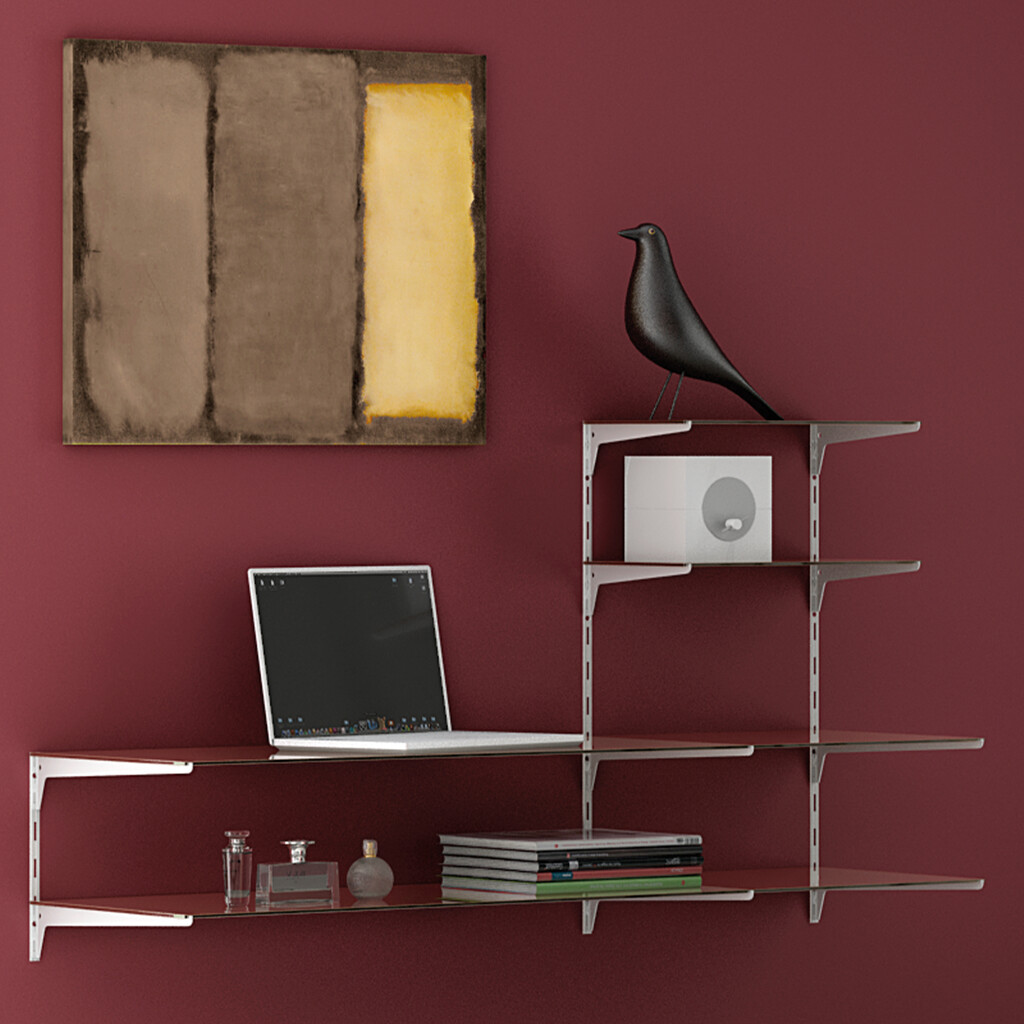 Lote de 20 soportes para estante de madera/cristal, perfil paso 50mm, longitud 400mm, Acero, Blanco-7