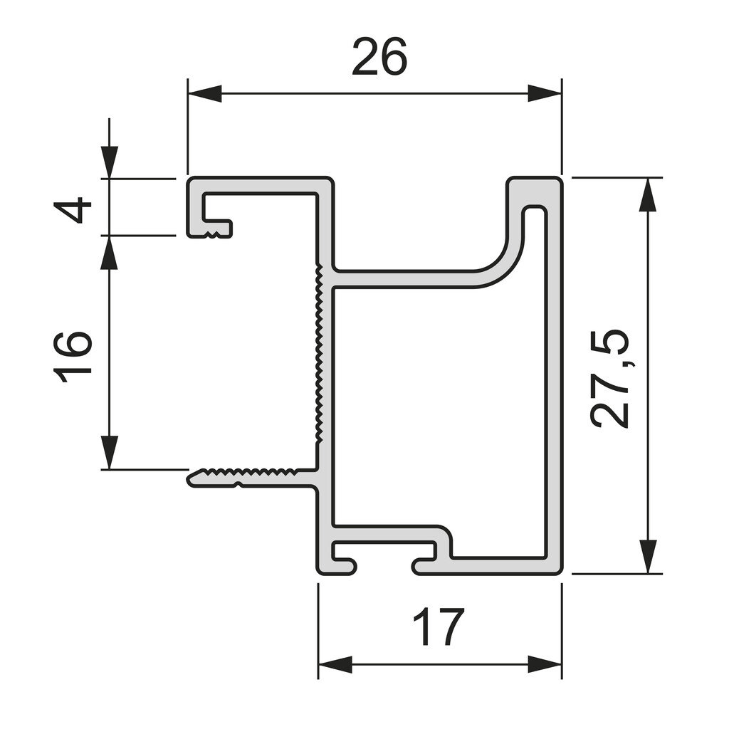 Poignée pour armoire Sharp 16, longueur 2.7m, Aluminium, Anodisé mat-1