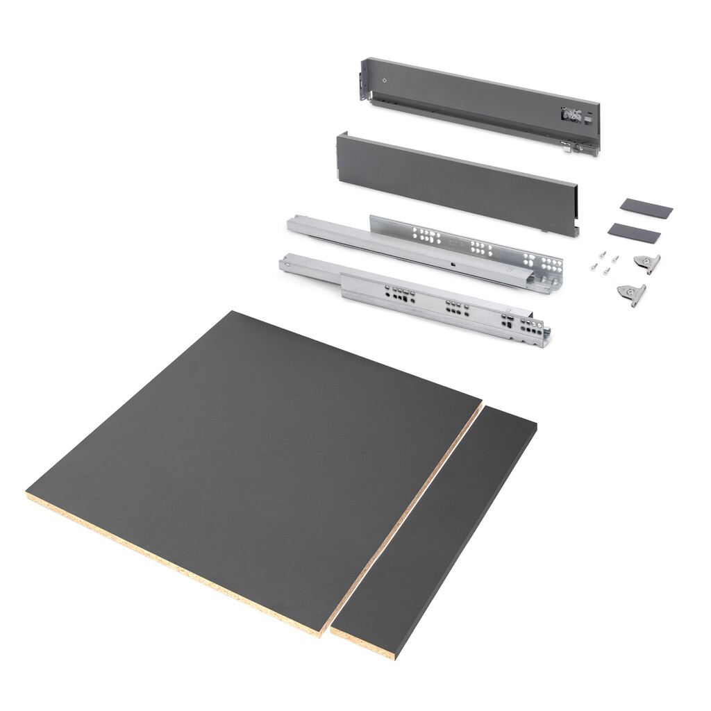 Kit of Vertex drawer for kitchen or bathroom height 93mm with 3D regulation, boards included, module 600mm, Anthracite Grey-Primary