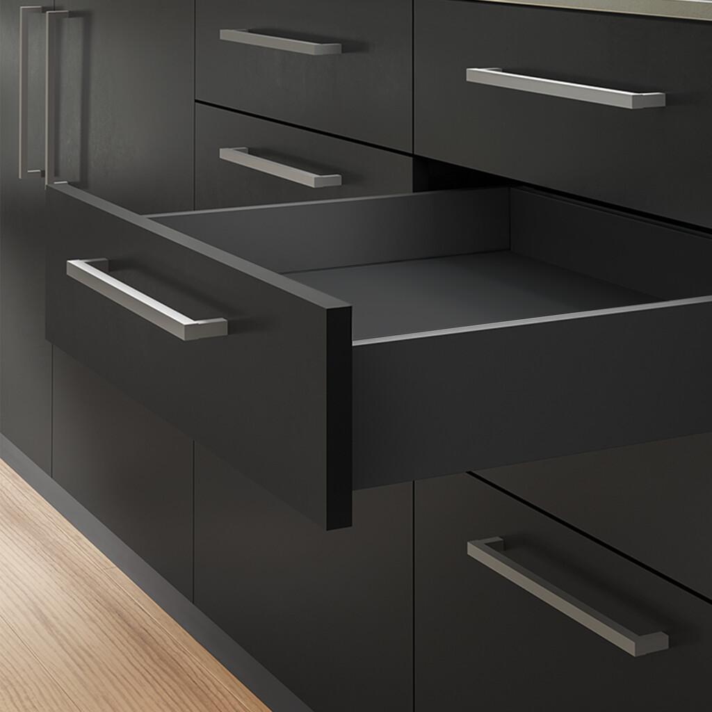 Kit de gavetas para cozinha ou casa de banho de Vertex de altura 178mm com regulação 3D, com prateleiras incluídas, módulo 450mm, Gris antracite-4