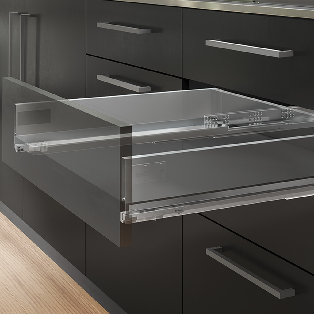 Kit de gavetas para cozinha ou casa de banho de Vertex de altura 178mm com regulação 3D, com prateleiras incluídas, módulo 450mm, Gris antracite-6