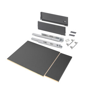 Kit de gavetas para cozinha ou casa de banho de Vertex de altura 178mm com regulação 3D, com prateleiras incluídas, módulo 450mm, Gris antracite fotografia do produto