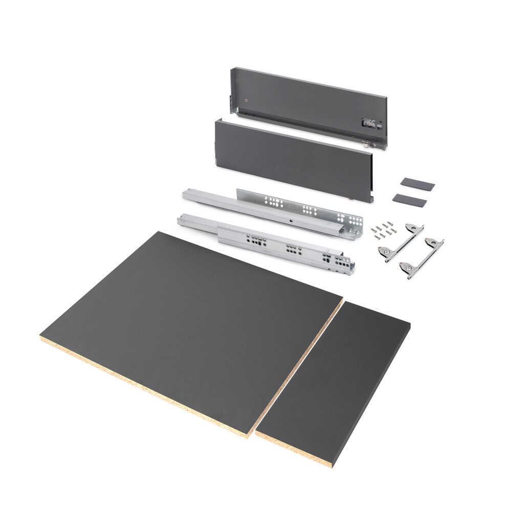 Kit de gavetas para cozinha ou casa de banho de Vertex de altura 178mm com regulação 3D, com prateleiras incluídas, módulo 450mm, Gris antracite-Primary