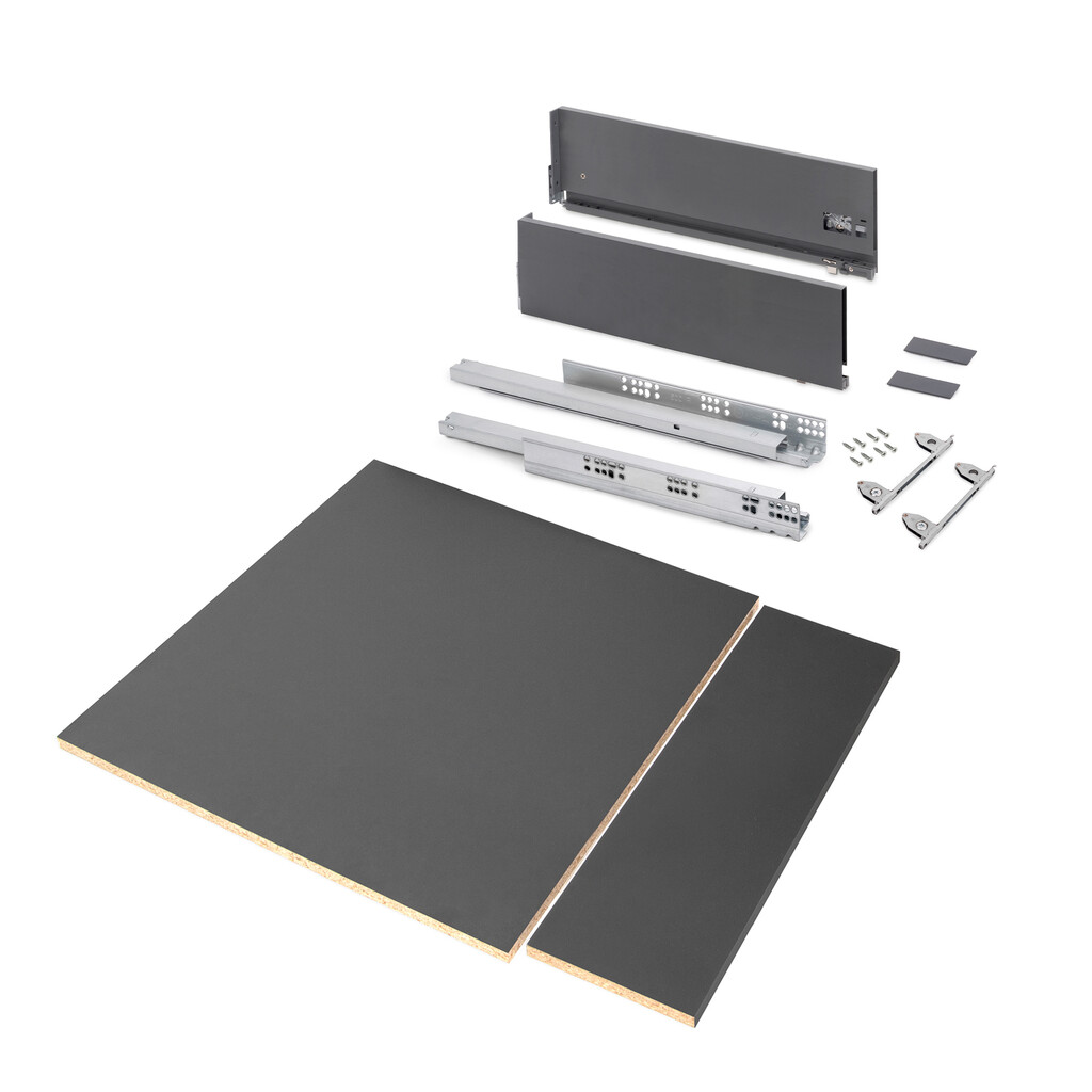 Kit of Vertex drawer for kitchen or bathroom height 178mm with 3D regulation, boards included, module 600mm, Anthracite Grey-Primary