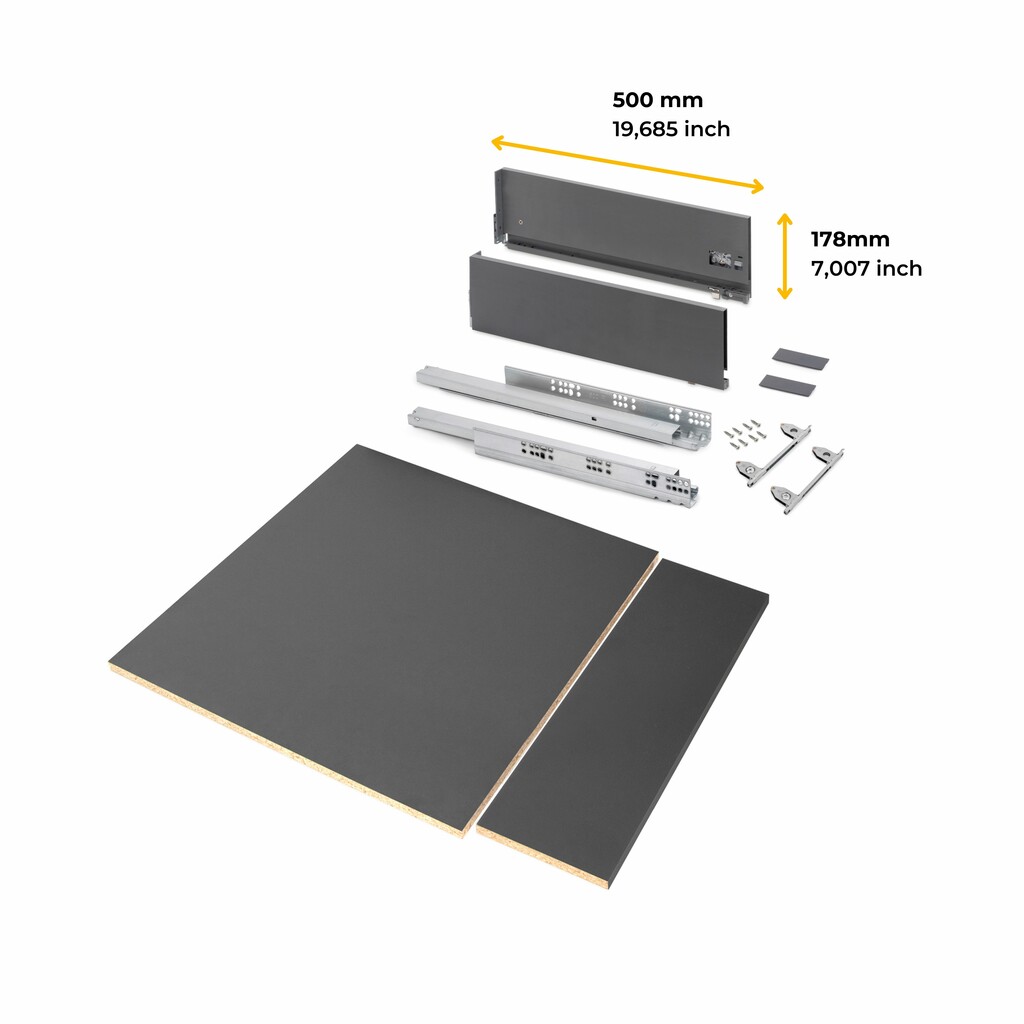 Kit of Vertex drawer for kitchen or bathroom height 178mm with 3D regulation, boards included, module 600mm, Anthracite Grey-2