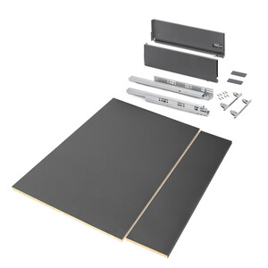 Schubladegarnitur Vertex f&uuml;r K&uuml;che oder Badezimmer mit 3D-Verstellung, H&ouml;he 178mm, mit Spanplatten, Modul 900 mm, Anthrazitgrau Produktfoto